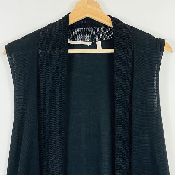 Soft Surroundings Black Mesh Knit Open Cardigan Sweater Vest Womens One Size - Picture 2 of 7